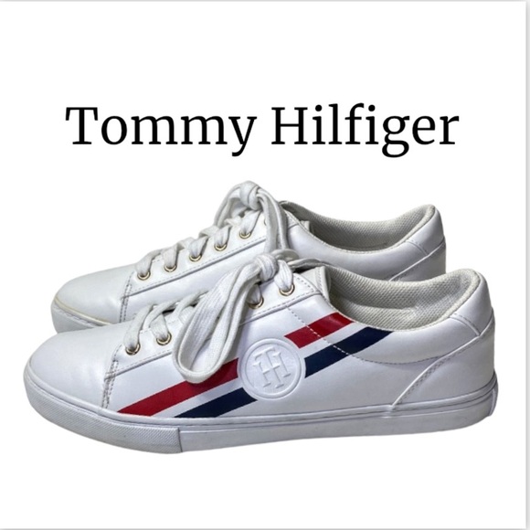 Tommy Hilfiger Women's White Lindee Striped Sneakers Size 9.5 - Picture 1 of 12